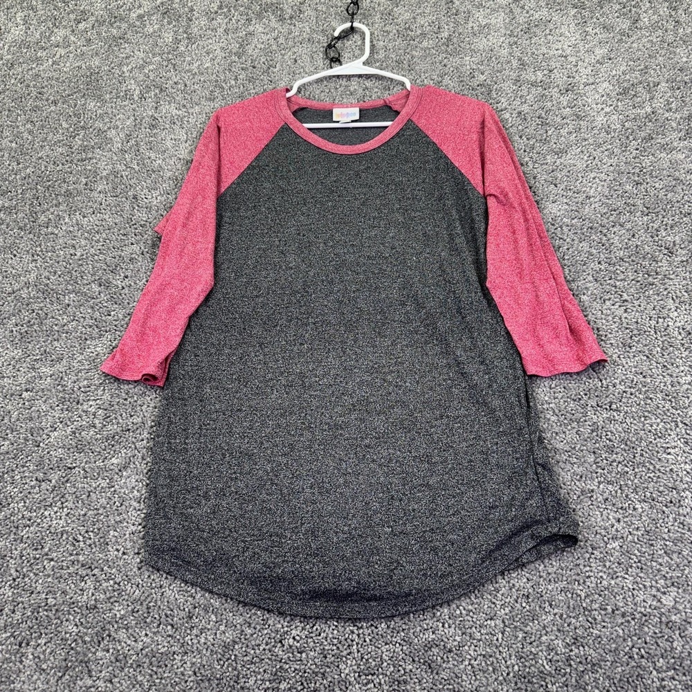 LuLaRoe Shirt Womens L Gray Pink Colorblock 3/4 Raglan Tunic Tee Casual
